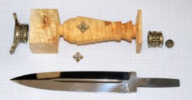 Рукоять ножа - модель 10 с литьем и клинком обоюдо острым (кап клена)